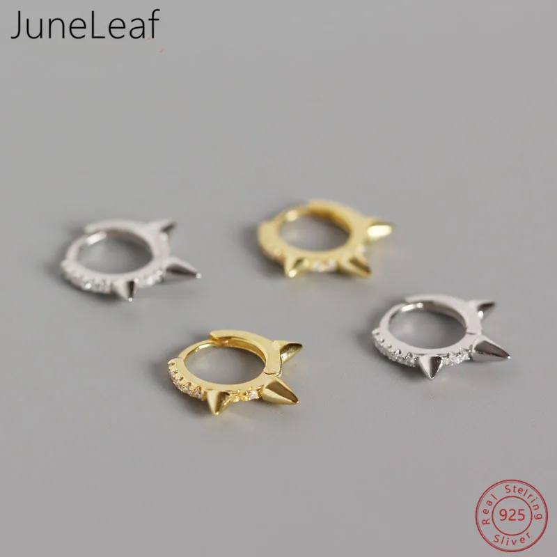 

JuneLeaf Real 100% 925 Sterling Silver Trendy Punk Rivet Nail Pave Crystal Zircon Luxury Round Stud Earrings for Women Jewelry