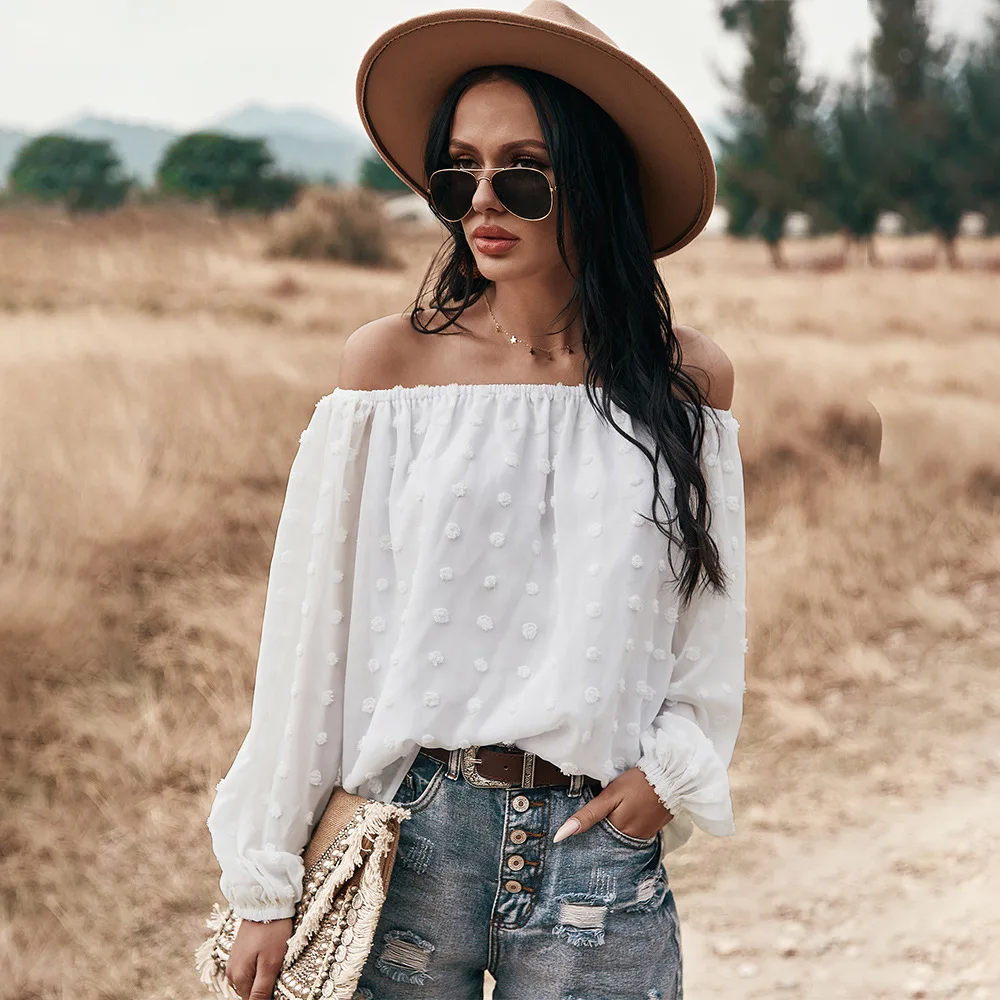 One word shoulder sexy off shoulder Shirt Summer Women Long Sleeve Dot Female Tops Streetwear Solid Ladies 2022 Spring Tops
One word shoulder sexy off shoulder Shirt Summer Women Long Sleeve Dot Female Tops Streetwear Solid Ladies 2022 Spring Tops