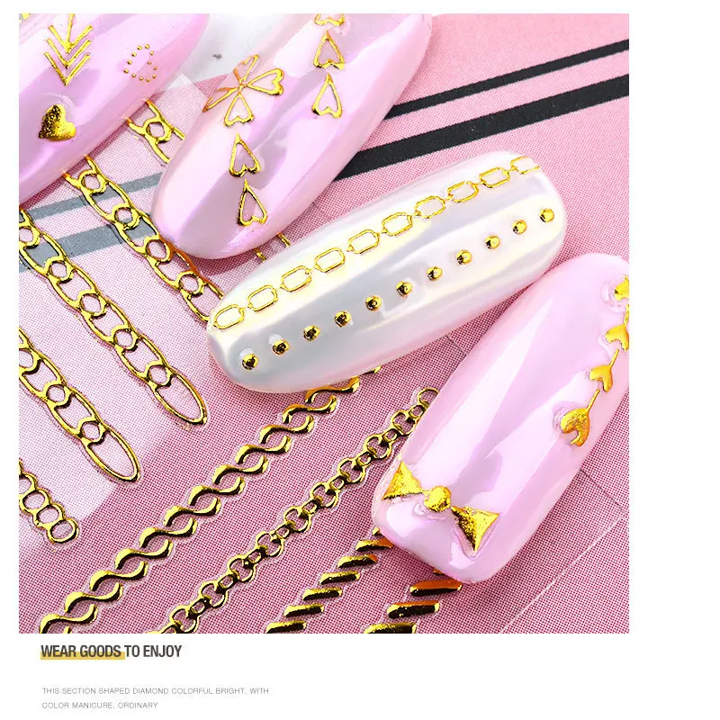 1 Sheet Ultrathin Metallic Hollow 3D Nail Stickers Set Gold Rivet Chain Decals Manicure Nail Art Decorations
1 Sheet Ultrathin Metallic Hollow 3D Nail Stickers Set Gold Rivet Chain Decals Manicure Nail Art Decorations