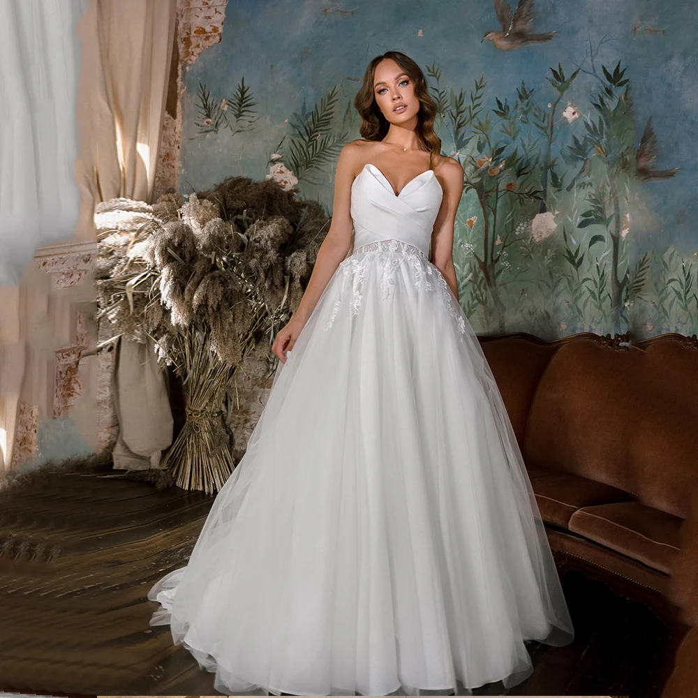 A-Line Wedding Dresses With Bow Vestido De Novia Sweetheart Sleeveless Tulle Sweep Train Pluse Size Custom Made Bridal Gowns
A-Line Wedding Dresses With Bow Vestido De Novia Sweetheart Sleeveless Tulle Sweep Train Pluse Size Custom Made Bridal Gowns