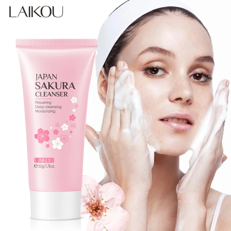 

Laikou Japan Sakura Cleanser Reparing Gengle Deep Cleaning Moisturizing Remove Blackhead Pore Face Skin Care Skin Cleanser 50g