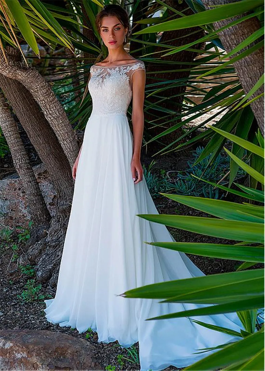 Fashion Women White Chiffon Wedding Dress A Line Off The Shoulder Lace Appliqued Princess Beach Bridal Dress 2020
Fashion Women White Chiffon Wedding Dress A Line Off The Shoulder Lace Appliqued Princess Beach Bridal Dress 2020