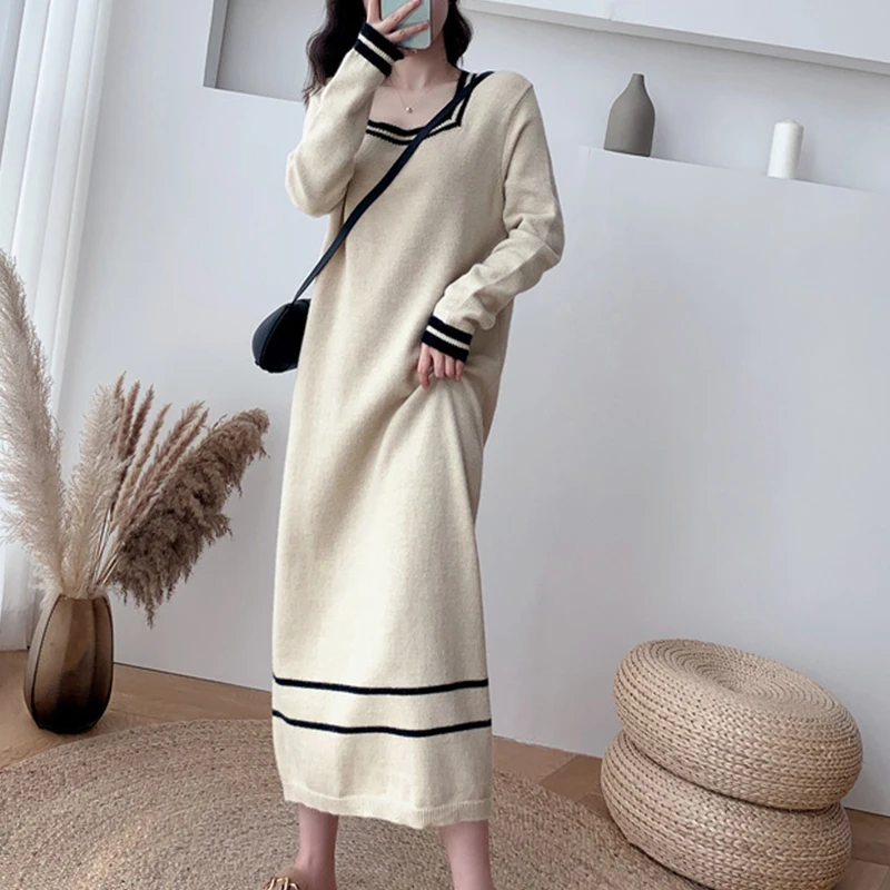 

Винтажное вязаное платье с квадратным вырезом для женщин на осень и зиму с пальто дизайнерское длинное платье-свитер выше колена женское пл...