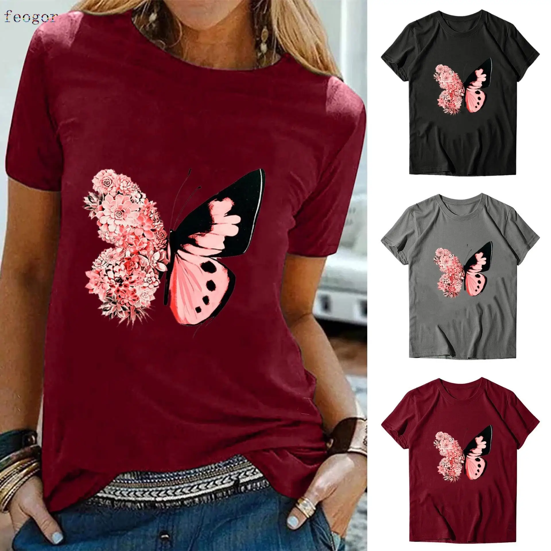 FEOGOR Women's plus size T-shirt 2021 summer new casual women's top pink butterfly print round neck short-sleeved T-shirt
FEOGOR Women's plus size T-shirt 2021 summer new casual women's top pink butterfly print round neck short-sleeved T-shirt