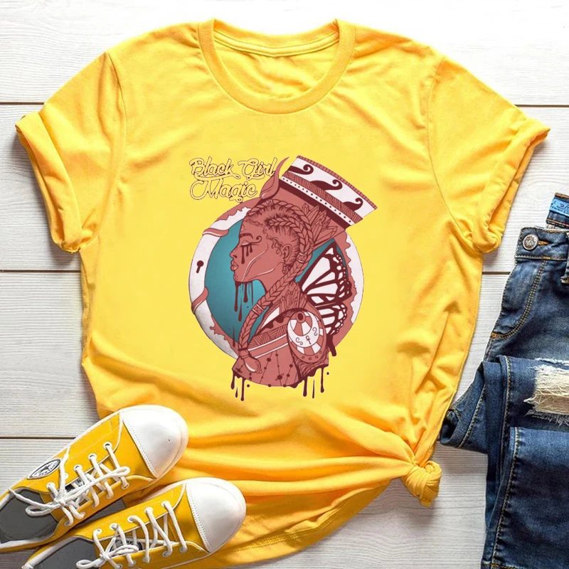 Summer Fashion Cartoon Yellow T-shirt Kawaii Melanin Black African Curly Hair Girl Graphic Tops Ladies Clothes
Summer Fashion Cartoon Yellow T-shirt Kawaii Melanin Black African Curly Hair Girl Graphic Tops Ladies Clothes