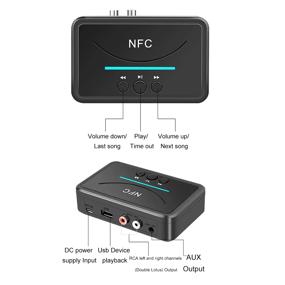 Kebidu 5 0 Bluetooth приемник NFC 3 мм RCA разъем AUX USB интеллектуального воспроизведения