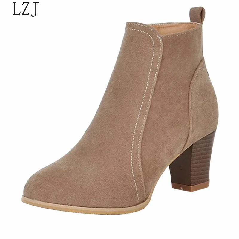 Women Ankle Boot 2019 Fashion Suede Leather Boots High Heel Ladies Shoes Dropshipping Zapatos De Mujer |