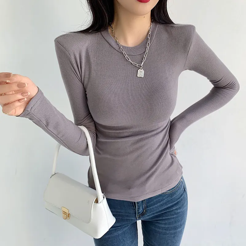 High Street Fashion Shoulder Pad Women Tee Shirt Basic Solid Cotton Slim Fit T-shirt Ladies Autumn Winter Casual Tops
High Street Fashion Shoulder Pad Women Tee Shirt Basic Solid Cotton Slim Fit T-shirt Ladies Autumn Winter Casual Tops