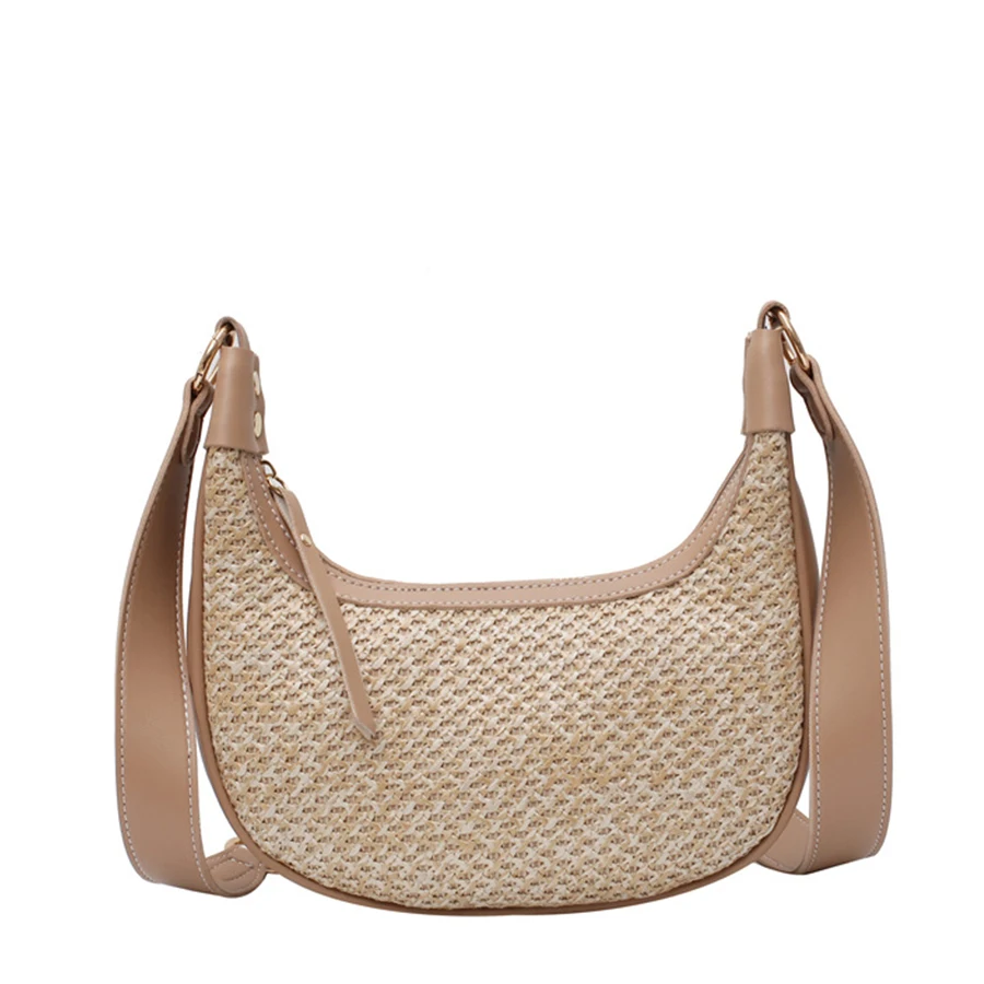 Summer Weave Baguette Bags For Women 2021 New Straw Handbag Fashion Underarm Shoulder Bag Women's Crossbody Handbag Tote Bags