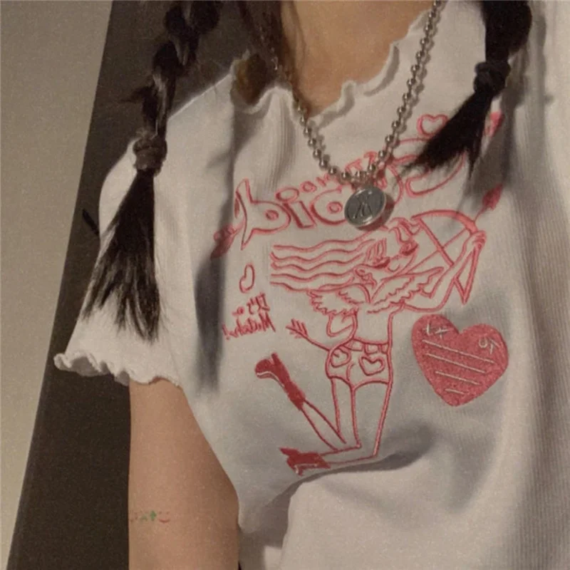 Korean women's belly button embroidered short sleeve T-shirt, loose curly short sleeve top, 2021
Korean women's belly button embroidered short sleeve T-shirt, loose curly short sleeve top, 2021