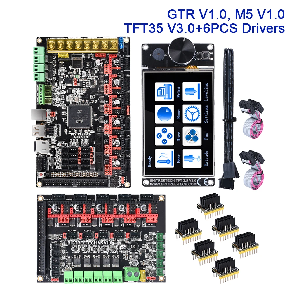 32-битная плата управления BIGTREETECH GTR V1.0, M5 V1.0 TFT35 V3.0, сенсорный экран TMC2209 UART VS SKR V1.4 Turbo WIFI, детали для 3D-принтера 
32-битная плата управления BIGTREETECH GTR V1.0, M5 V1.0 TFT35 V3.0, сенсорный экран TMC2209 UART VS SKR V1.4 Turbo WIFI, детали для 3D-принтера