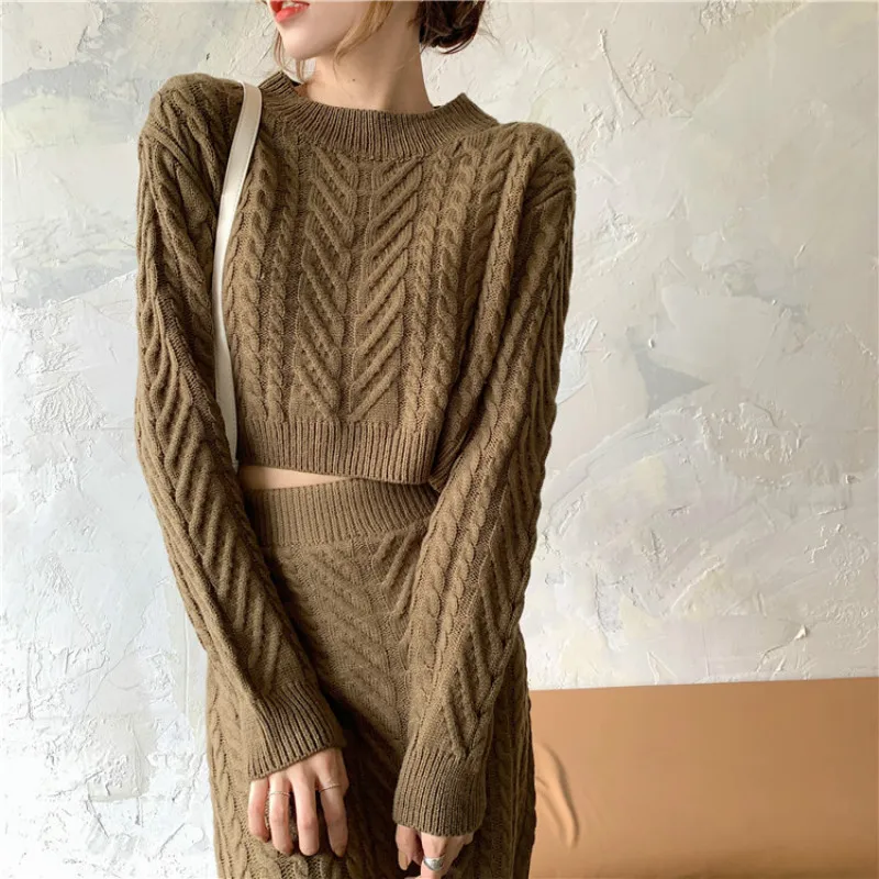 Korean Fashion Elegant Two Piece Set Women Short Sweater + Knitted Skirt Female Long Sleeve Crop Top Pullover Long Skirts
Korean Fashion Elegant Two Piece Set Women Short Sweater + Knitted Skirt Female Long Sleeve Crop Top Pullover Long Skirts