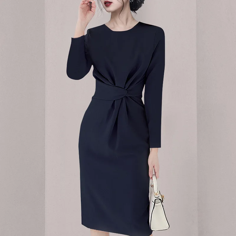 Ladies Elegant Navy Office Dress 2021 Autumn Winter Vintage O-neck Long Sleeve Midi Dresses Women Casual Vestidos De Fiesta
Ladies Elegant Navy Office Dress 2021 Autumn Winter Vintage O-neck Long Sleeve Midi Dresses Women Casual Vestidos De Fiesta