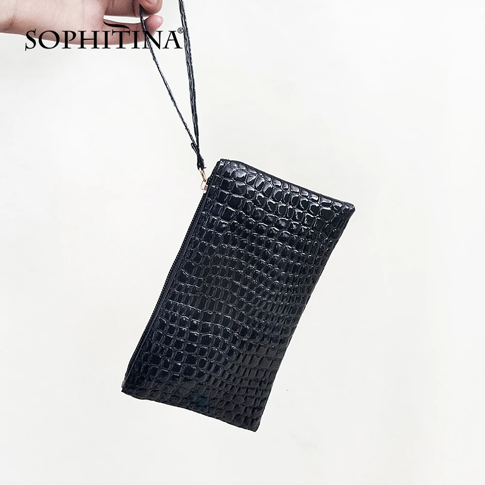 SOPHITINA Fashion Women Wallet Casual Plaid Zipper Rectangle Coin Purses Clutch Phone Bags Classic Black Mini Women's E2 | Багаж и