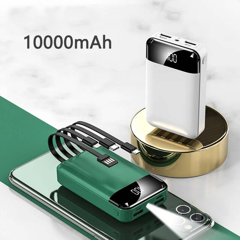 Mini Power Bank 10000 mAh Portable Charging PowerBank Built in 4 Cables PoverBank External Battery Charger For Xiaomi Mi iPhone
Mini Power Bank 10000 mAh Portable Charging PowerBank Built in 4 Cables PoverBank External Battery Charger For Xiaomi Mi iPhone