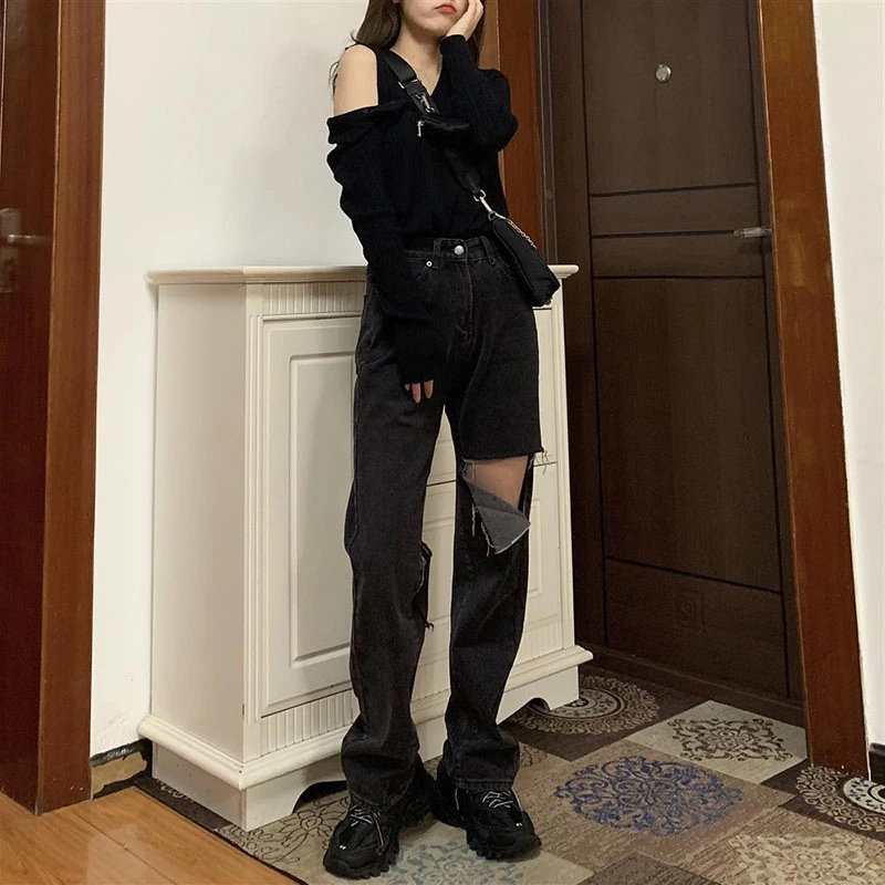 5XL 2022 street autumn korean vintage women loose ripped denim jeans womens black high waist straight jeans for women
5XL 2022 street autumn korean vintage women loose ripped denim jeans womens black high waist straight jeans for women