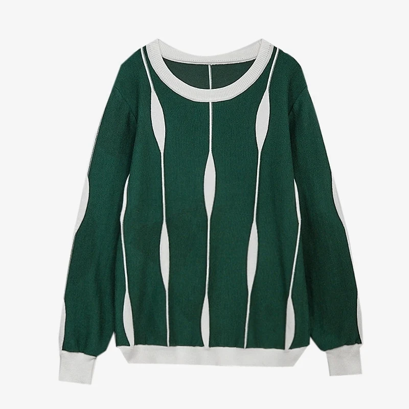 Plus Size Striped Knitted Pullover Sweaters Women 2021 Autumn Winter Korean Long Sleeve Knitwear Tops Oversize Female Jumpers | Женская