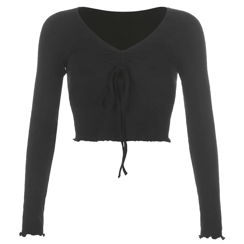 women t shirt women sexy tops Lace-up slim cropped t-shirt long sleeve top women 2020 
women t shirt women sexy tops Lace-up slim cropped t-shirt long sleeve top women 2020
