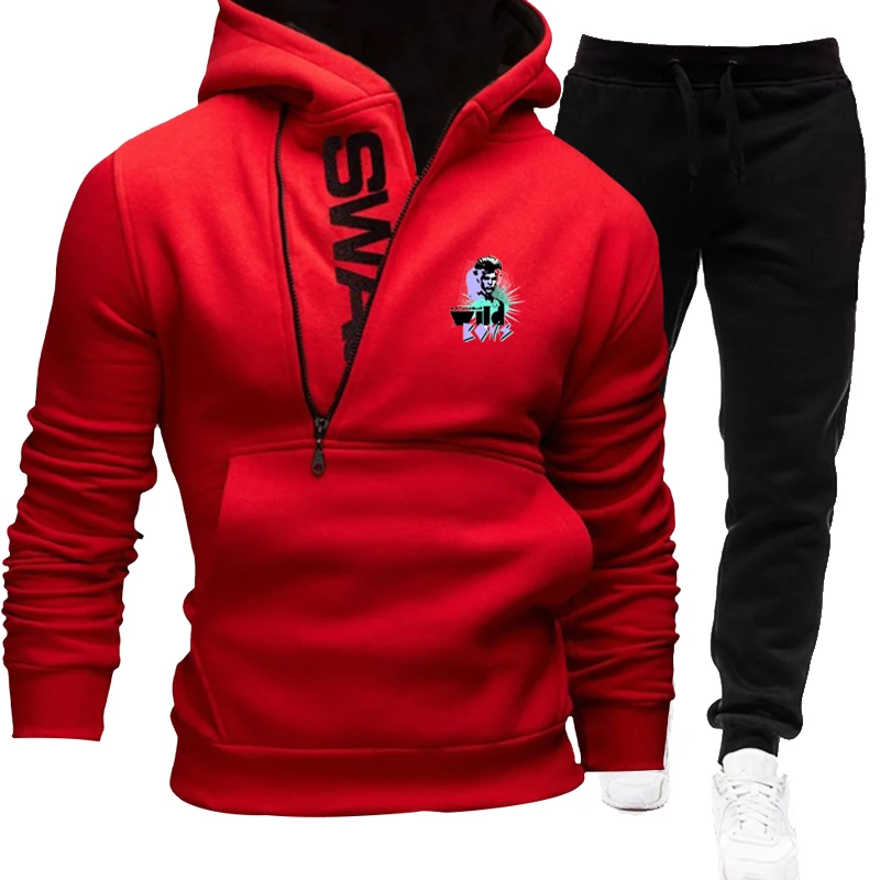 Fashion Men's Letter Zipper Men's Red Hoodie And Black Trousers Two-Piece Men's Track And Field Sportswear Suit Sets Men's Sets
Fashion Men's Letter Zipper Men's Red Hoodie And Black Trousers Two-Piece Men's Track And Field Sportswear Suit Sets Men's Sets
