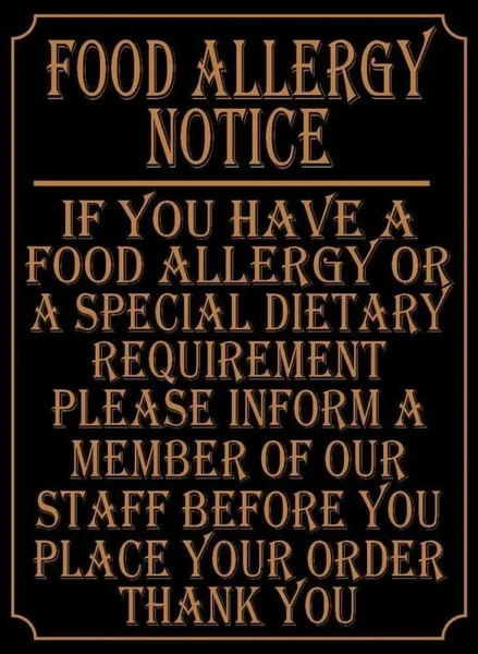Tin Sign New Food Allergy Metal Notice Pub Restaurant Take Away Safety Warning 
Tin Sign New Food Allergy Metal Notice Pub Restaurant Take Away Safety Warning