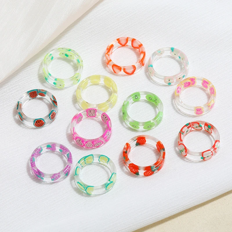 Transparent Colorful Fashion Resin Fruit Ring Set Metal Geometric Irregular Open Rings for Women Party Wedding Jewelry Ring
Transparent Colorful Fashion Resin Fruit Ring Set Metal Geometric Irregular Open Rings for Women Party Wedding Jewelry Ring