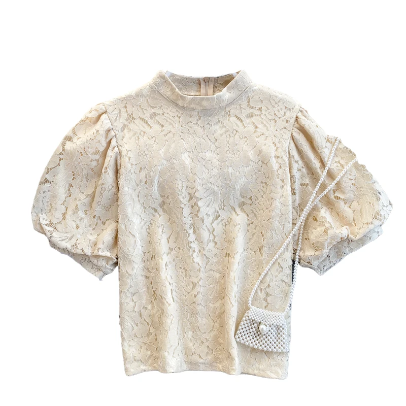 Sweet Style Lace Lantern Sleeved Women Blouses Summer New Solid O-Neck Slim Lady Elegant Pulls Outwear Tops
Sweet Style Lace Lantern Sleeved Women Blouses Summer New Solid O-Neck Slim Lady Elegant Pulls Outwear Tops