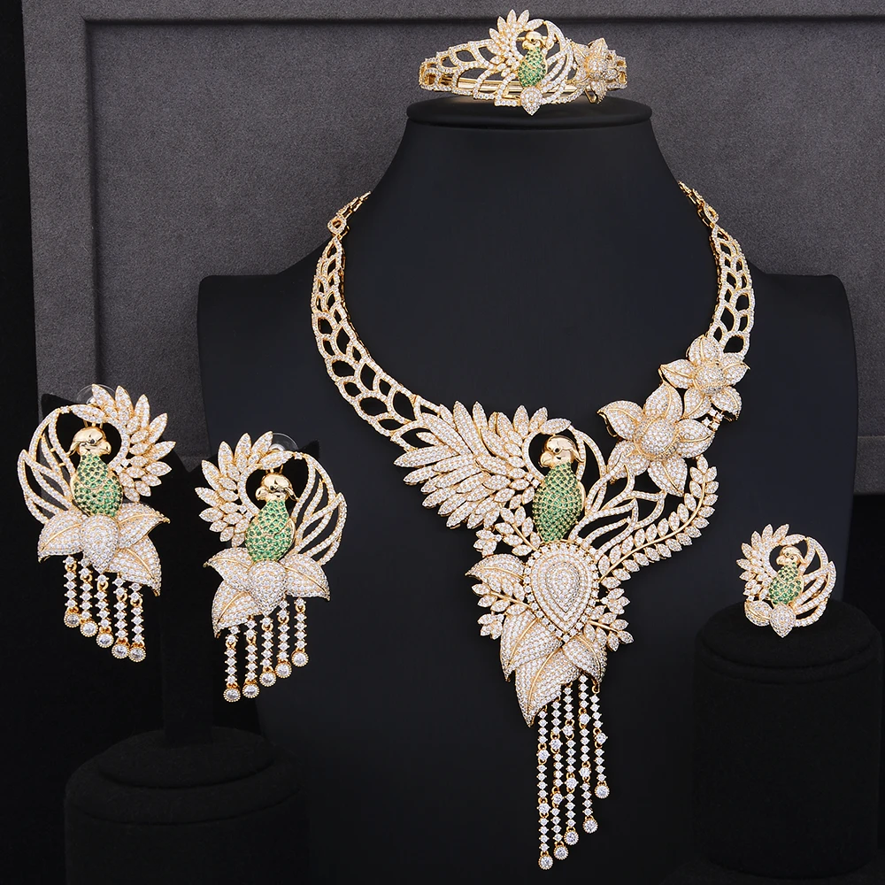 Blachette Luxury Phoenix Noble Nigerian Indian Bridal Wedding 4PCS Full Cubic Zirconia Necklace Bangle Earrings Ring Jewelry Set
Blachette Luxury Phoenix Noble Nigerian Indian Bridal Wedding 4PCS Full Cubic Zirconia Necklace Bangle Earrings Ring Jewelry Set