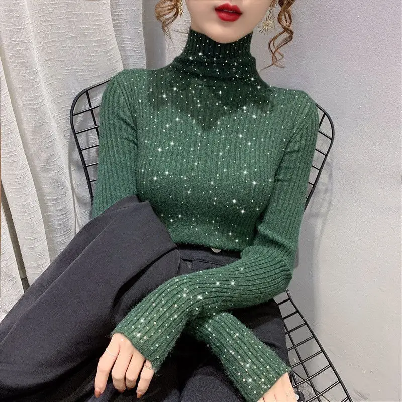 Shiny hot drill knitted sweater feminine in autumn and winter with slim and solid bottom coat
Shiny hot drill knitted sweater feminine in autumn and winter with slim and solid bottom coat