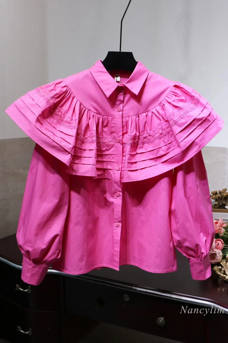 Lace Patch Cotton Shirt Women's Cloth Large Ruffled Loose Lantern Sleeve Blouse Blusas Mujer 2021 Spring Autumn
Lace Patch Cotton Shirt Women's Cloth Large Ruffled Loose Lantern Sleeve Blouse Blusas Mujer 2021 Spring Autumn