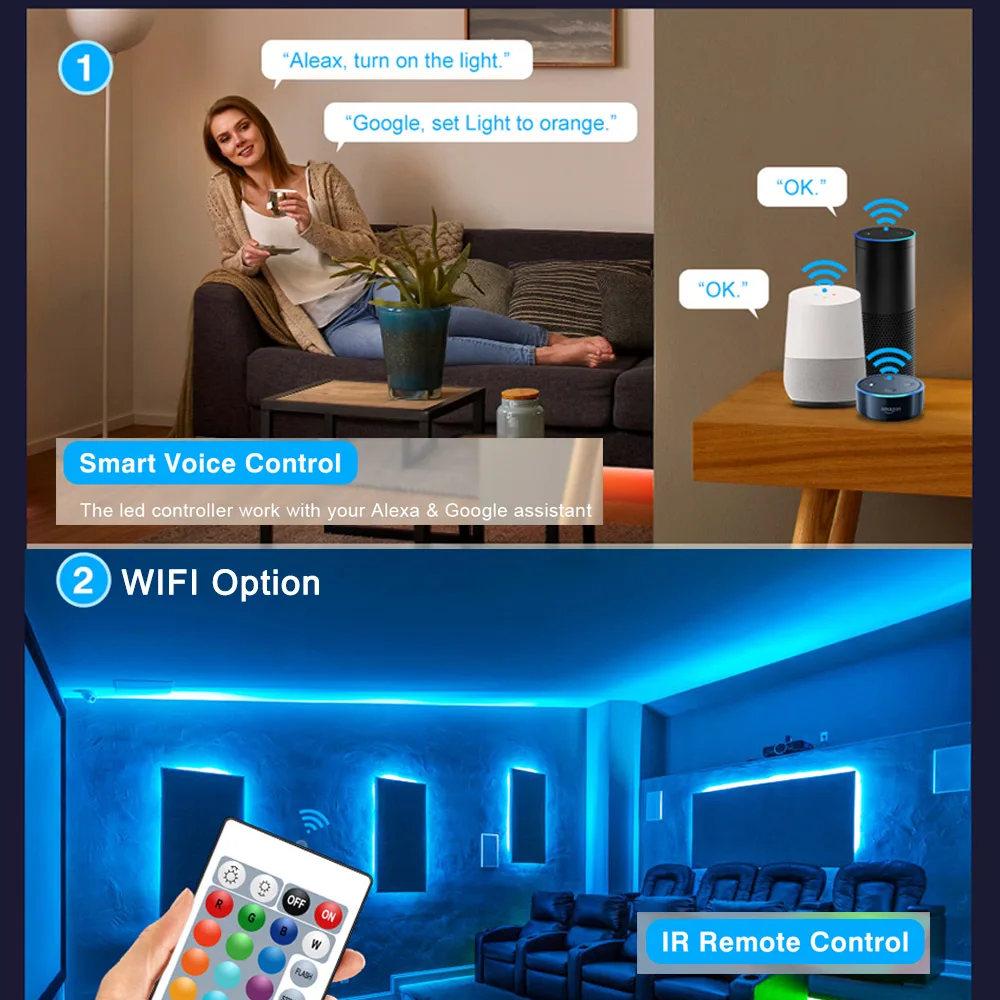 LED Strip Light WiFi / Bluetooth RGB / RGBW Controller DC 5V 12V 24V Android IOS Support Alexa Google Magic Home IR Control
LED Strip Light WiFi / Bluetooth RGB / RGBW Controller DC 5V 12V 24V Android IOS Support Alexa Google Magic Home IR Control
