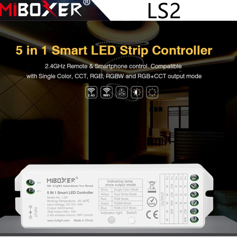 Miboxer 2.4G Wireless LS2 5 IN 1 Smart Led Controller For Single color CCT RGB RGBW RGBWW RGB+CCT Controller for LED Strip Light
Miboxer 2.4G Wireless LS2 5 IN 1 Smart Led Controller For Single color CCT RGB RGBW RGBWW RGB+CCT Controller for LED Strip Light