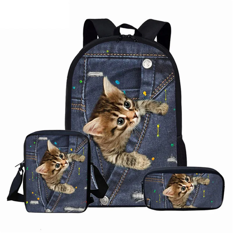 3pcs/Set School Bags for Cute Denim Cat Printing Children Orthopedic 3D Backpack Kids Book Bags Bagpack Mochila Infantil
3pcs/Set School Bags for Cute Denim Cat Printing Children Orthopedic 3D Backpack Kids Book Bags Bagpack Mochila Infantil