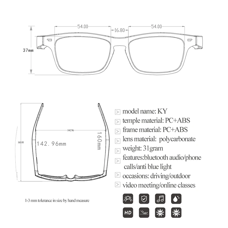 Non Bone Conduction Bluetooth Audio Smart Glasses Driving Sunglasses Eye Protection Blue Light Proof Polarized Smart Glasses
Non Bone Conduction Bluetooth Audio Smart Glasses Driving Sunglasses Eye Protection Blue Light Proof Polarized Smart Glasses