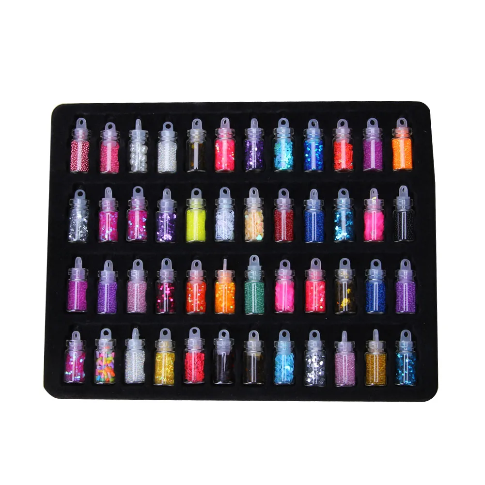 48Pcs Bottles Nail Art Pearl Sequin Glitter Powder Acrylic Rhinestone Nail Decor 896D