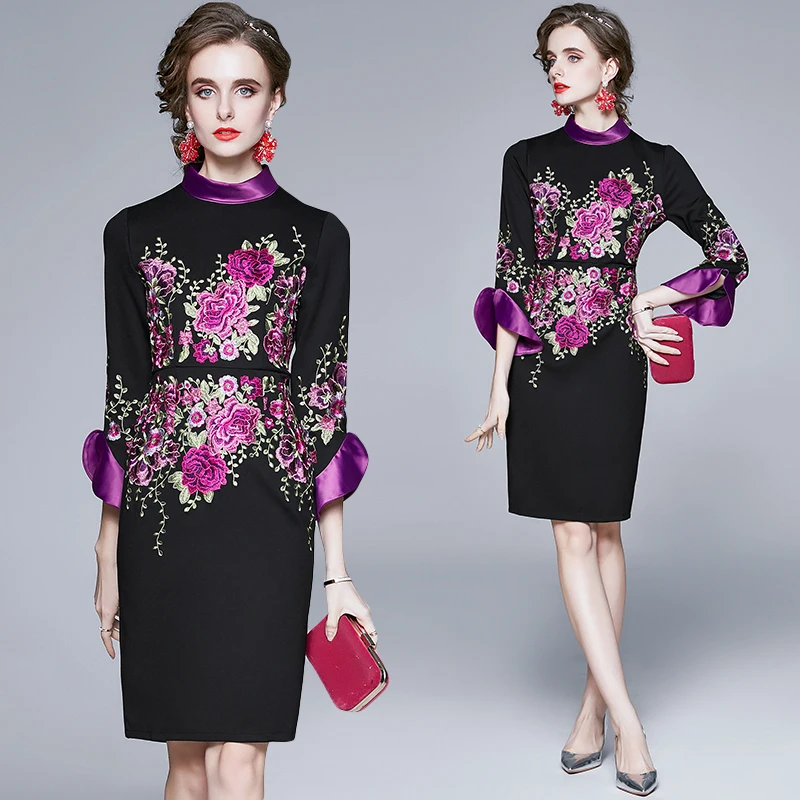 Women Dress Winter Autumn 2021 Vintage Three Quarter Sleeve Print Embroidery Mesh Stand Neck High Waist Zipper Black Dresses
Women Dress Winter Autumn 2021 Vintage Three Quarter Sleeve Print Embroidery Mesh Stand Neck High Waist Zipper Black Dresses