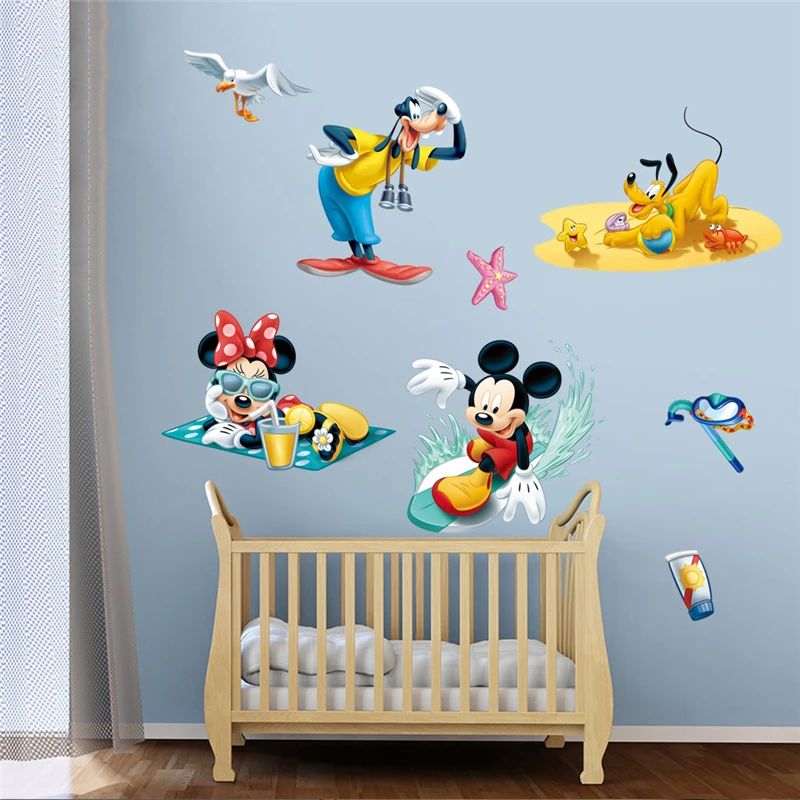 Cartoon Mickey Minnie Mouse Goofy Pluto Wall Decals Kids Rooms Baby Home Decor Disney Stickers Diy Posters Pvc Mural Art | Дом и сад