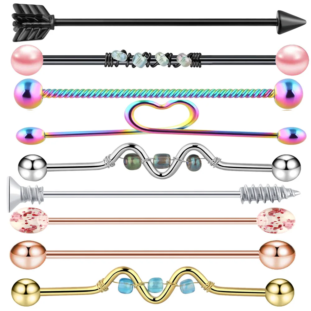 9PC 14G Industrial Barbell Piercing Ear Cartilage Earring Helix Stud Straight Long Bar Earring Body Jewelry 
9PC 14G Industrial Barbell Piercing Ear Cartilage Earring Helix Stud Straight Long Bar Earring Body Jewelry