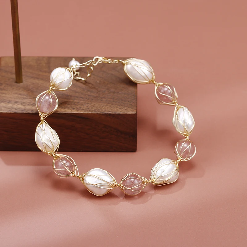 New Arrival Natural Baroque Freshwater Pearl 14K Gold Filled Strawberry Quartz Ladies Bracelet Jewelry Female Student Party Gift
New Arrival Natural Baroque Freshwater Pearl 14K Gold Filled Strawberry Quartz Ladies Bracelet Jewelry Female Student Party Gift