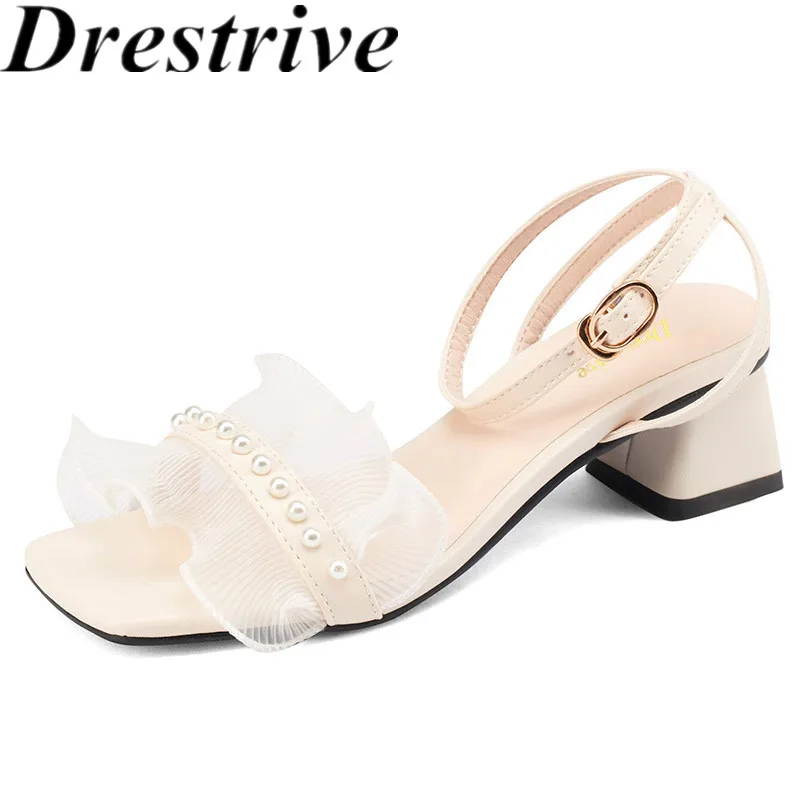 Drestrive Women Sandals Pu Leather Square Toe Mesh Buckle 2021 Summer Fashion Thick High Heel Shoes Black Pleated Sweet Size 43 
Drestrive Women Sandals Pu Leather Square Toe Mesh Buckle 2021 Summer Fashion Thick High Heel Shoes Black Pleated Sweet Size 43