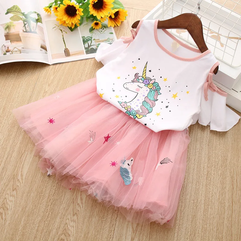 2-piece Unicorn Girls Set for Summer New Clothing Suit Fashion Style Cartoon Print T-Shirt + Mesh Skirt Sets
2-piece Unicorn Girls Set for Summer New Clothing Suit Fashion Style Cartoon Print T-Shirt + Mesh Skirt Sets