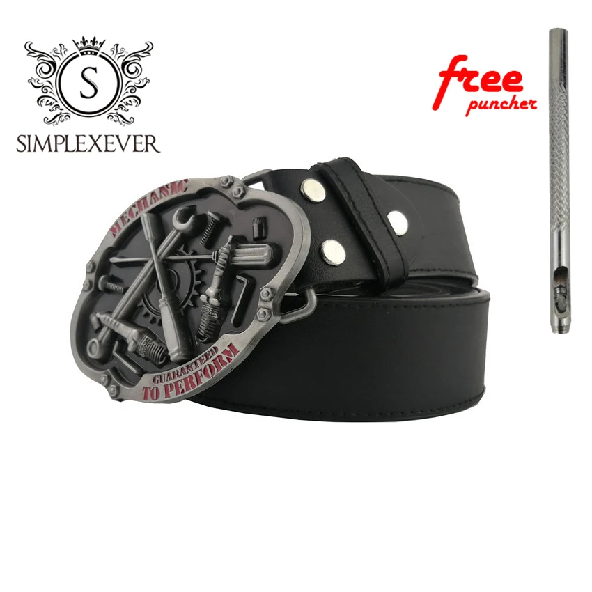 PU Belts with MECHANIC Metal Belt Buckle Men's Belt Buckles Head Suitable for 4cm Wide Belt Free Puncher
PU Belts with MECHANIC Metal Belt Buckle Men's Belt Buckles Head Suitable for 4cm Wide Belt Free Puncher