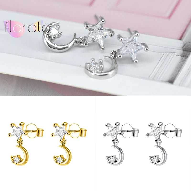 925 Sterling Silver Ear Needle Star and Moon Earrings for Women Crystal Five-pointed Star Stud Earrings Simple Fashion Jewelry
925 Sterling Silver Ear Needle Star and Moon Earrings for Women Crystal Five-pointed Star Stud Earrings Simple Fashion Jewelry