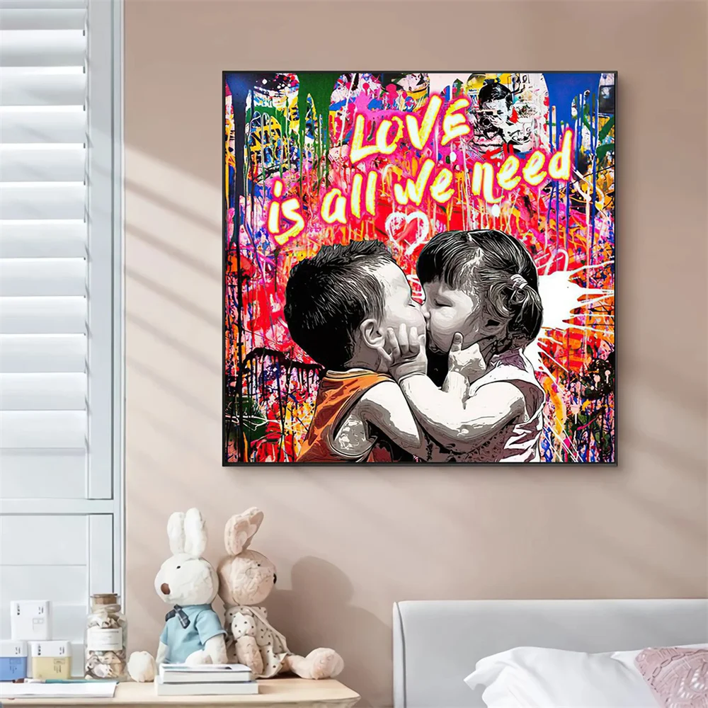 Love is all we need Canvas Painting Boy kissing girl Graffiti Posters and Prints Wall Art Picture for Living Room Home Decor
Love is all we need Canvas Painting Boy kissing girl Graffiti Posters and Prints Wall Art Picture for Living Room Home Decor