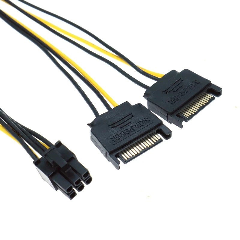 

20cm 15pin SATA Power To 6pin PCI Express Adapter Cable For Video Card Dual 15-pin SATA Power Female 6-pin PCIe Power Male