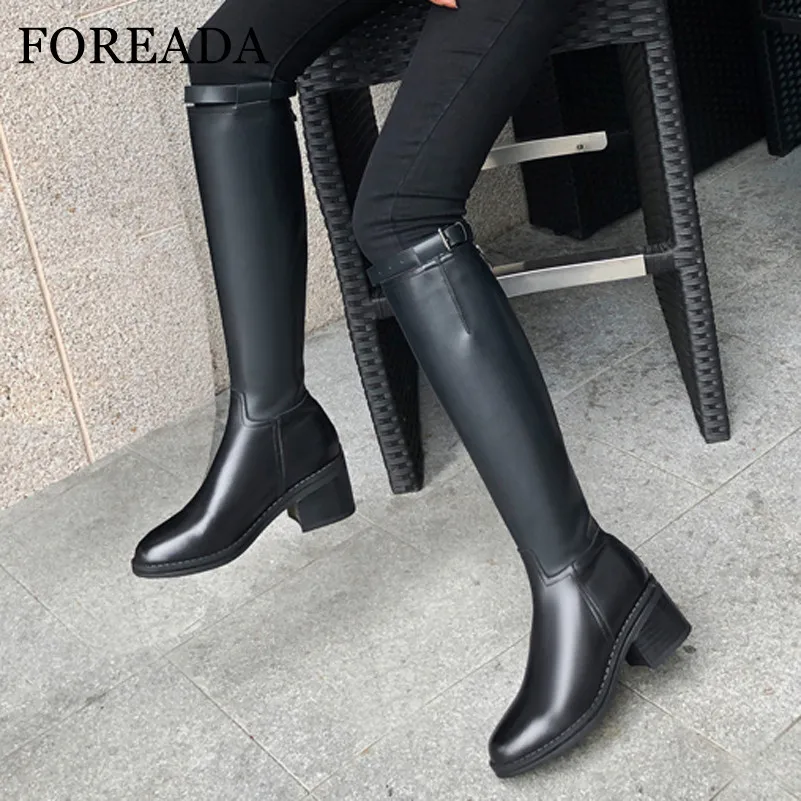 FOREADA Real Leather Knee High Boots Zip High Heel Women Boots Thick Heel Long Boots Buckle Ladies Shoes Autumn Winter Black 42
FOREADA Real Leather Knee High Boots Zip High Heel Women Boots Thick Heel Long Boots Buckle Ladies Shoes Autumn Winter Black 42