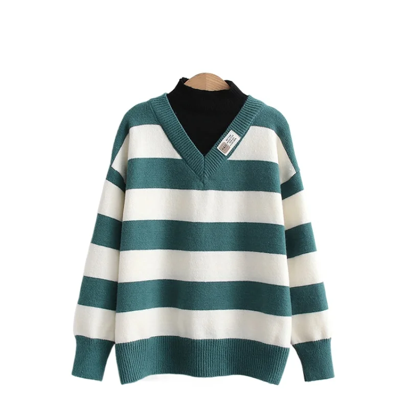 Striped Knit Women Cardigans 2021 Wnter Turtleneck Patchwork Fake 2 Piece Warm Tops Girly Sweety Soft Jumpers Knitwear
Striped Knit Women Cardigans 2021 Wnter Turtleneck Patchwork Fake 2 Piece Warm Tops Girly Sweety Soft Jumpers Knitwear