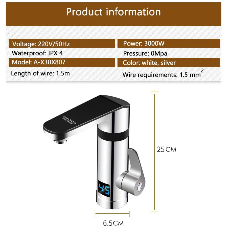 220V Instant Electric Hot Water Faucet Kitchen bathroom 3 Seconds Fast Heating Hot And Cold With No Water Tank 3000W
220V Instant Electric Hot Water Faucet Kitchen bathroom 3 Seconds Fast Heating Hot And Cold With No Water Tank 3000W