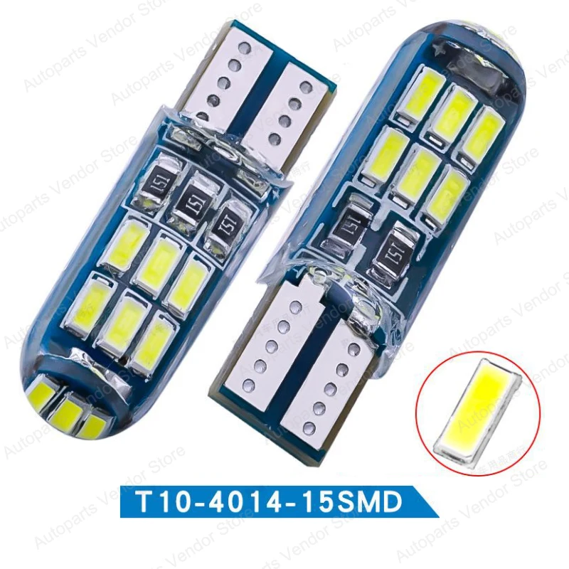 

10Pcs Silicone T10 W5W 4014 15SMD LED Canbus Error Free Car Bulb 168 194 2825 Clearance Lamp Map Bulbs License Plate Light 12V