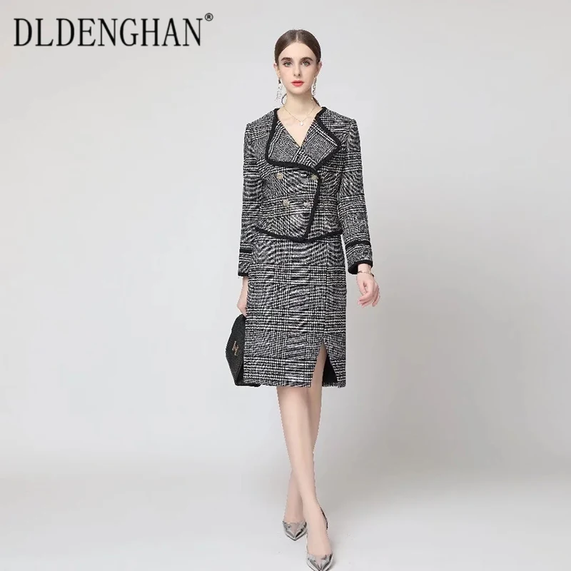 DLDENGHAN Fashion Designer Autumn Suit Women Long Sleeve Double Breasted Coat + Pencil Skirts Plaid Office Lady Two Piece Set
DLDENGHAN Fashion Designer Autumn Suit Women Long Sleeve Double Breasted Coat + Pencil Skirts Plaid Office Lady Two Piece Set