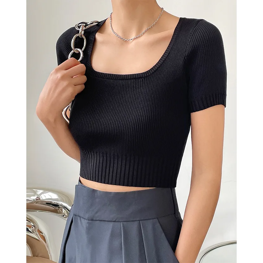 New European And American Ins Blogger Fashion Square Neck Short Open Navel T-Shirt Show Thin Sleeve Knitted Top Female
New European And American Ins Blogger Fashion Square Neck Short Open Navel T-Shirt Show Thin Sleeve Knitted Top Female